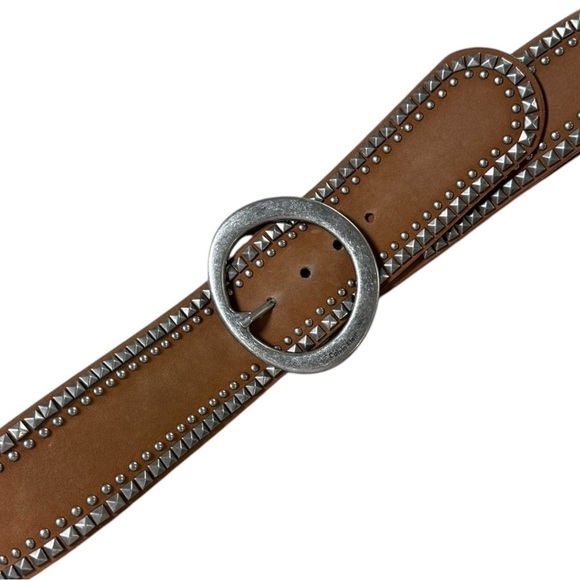 SOLD Vintage Y2K Wide Studded Belt Size Large Brown Genuine Leather Suede - Picture 8 of 10